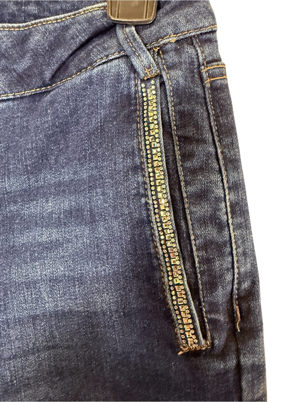 Oat New York Women’s Dark Blue Wide-Leg Jeans with Rhinestone Slash Pockets Sz 4 - Picture 3 of 11